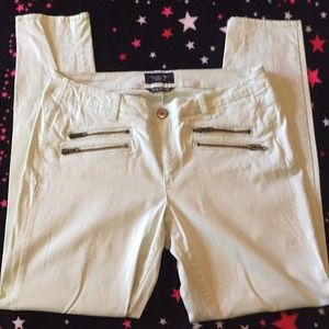 Mint colored cropped moto jeggings